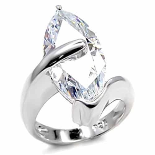 Sterling Silver CZ Marquise Pear Modern Bypass Ring view 1