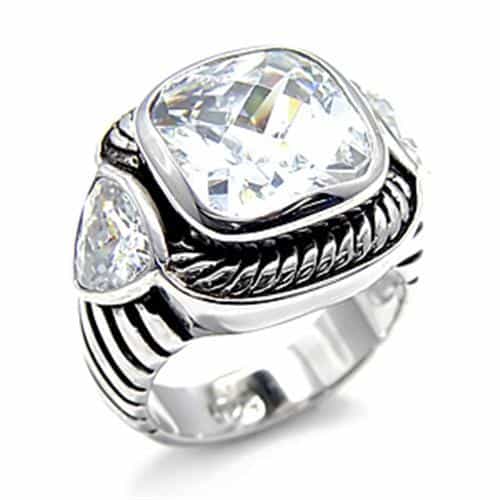Sterling Silver CZ Cushion Cable Rope Designer Ring view 1