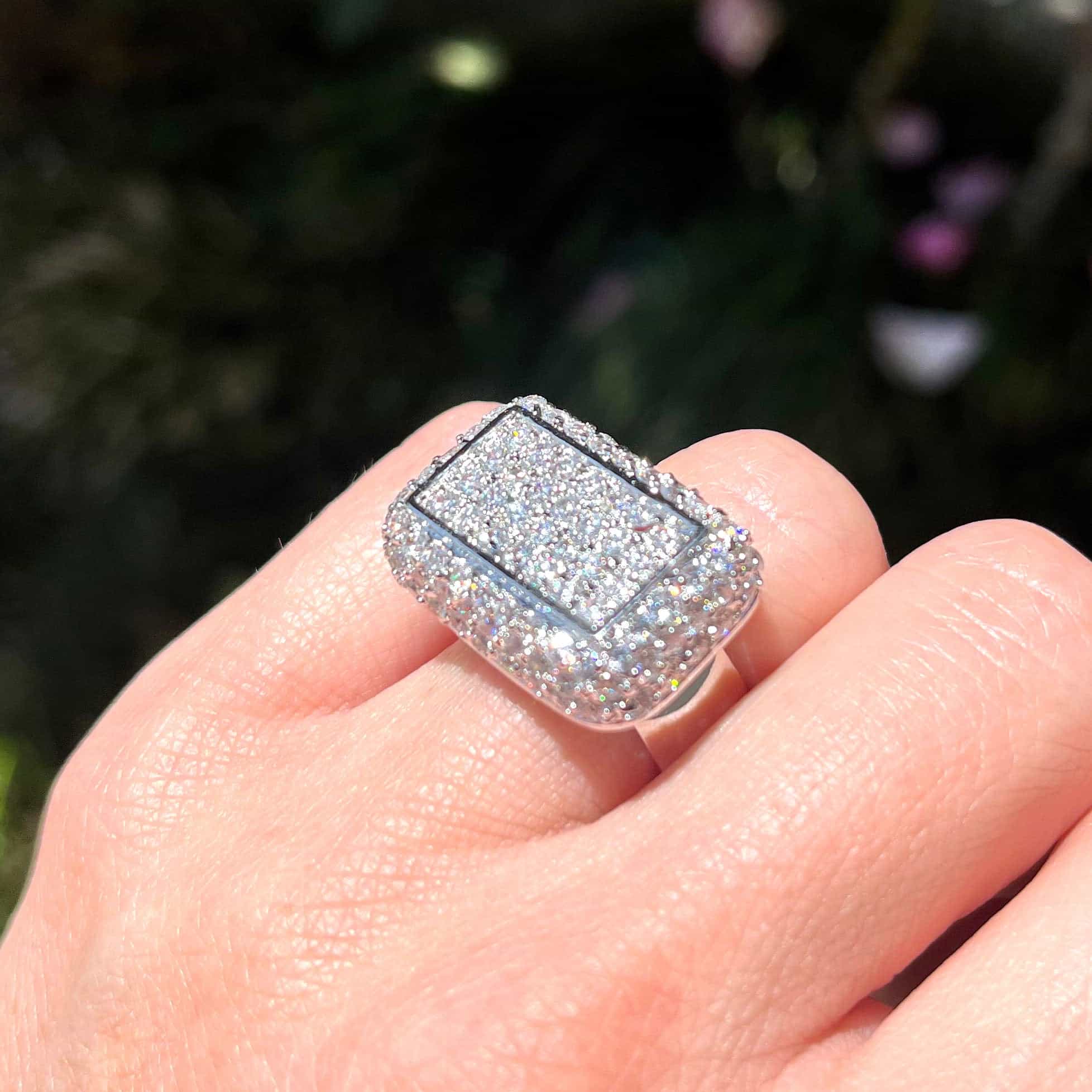 Brass CZ Pave Rectangle Flat Top Signet Ring view 2