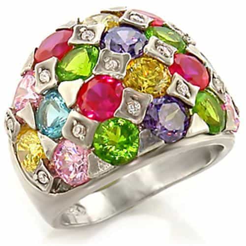 Brass Multi Color CZ Round Dome Cocktail Ring view 4