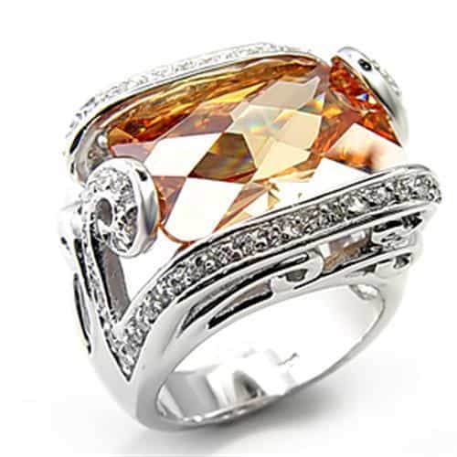 Sterling SilverChampagne CZ Pear Checkerboard Bypass Ring view 1