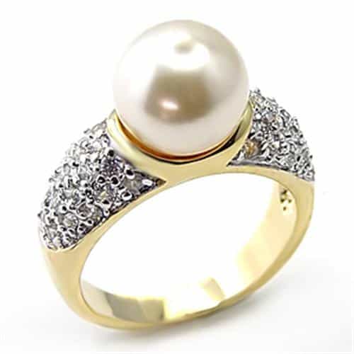 Sterling Silver Gold Pearl CZ Pave Dome Cocktail Ring 7X203 view 1
