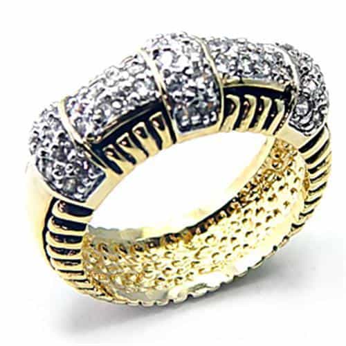 Sterling Silver Gold CZ Pave Two Tone Stack Band Ring view 1