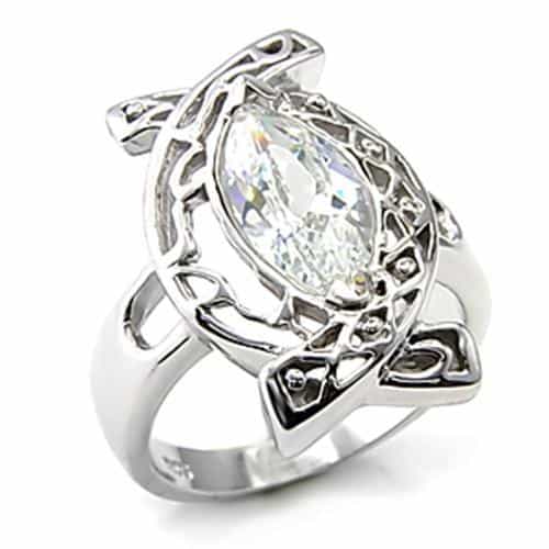 Sterling Silver CZ Marquise Open Filigree Solitaire Ring view 1