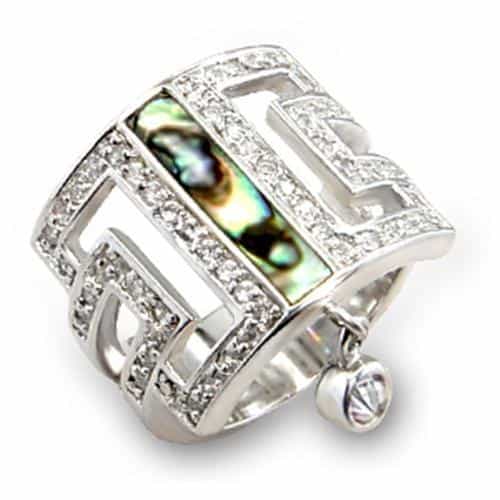Sterling SilverAbalone Greek Key CZ Geometric Ring view 1