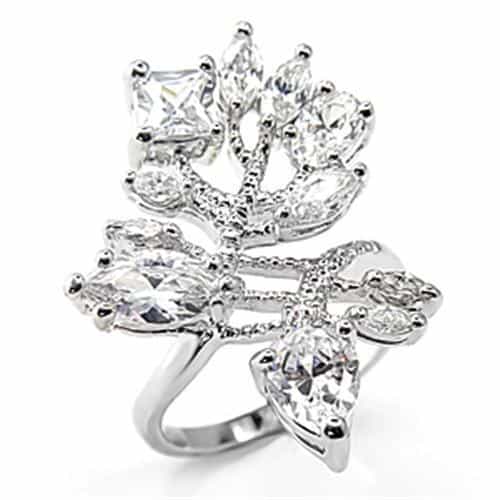 Sterling Silver CZ Marquise Cluster Leaf Spray Ring view 1