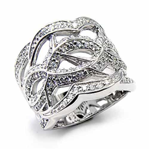 Sterling Silver CZ Pave Woven Knot Dome Ring view 1
