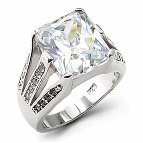 Sterling Silver CZ Princess Cut Pave Solitaire Ring view 1
