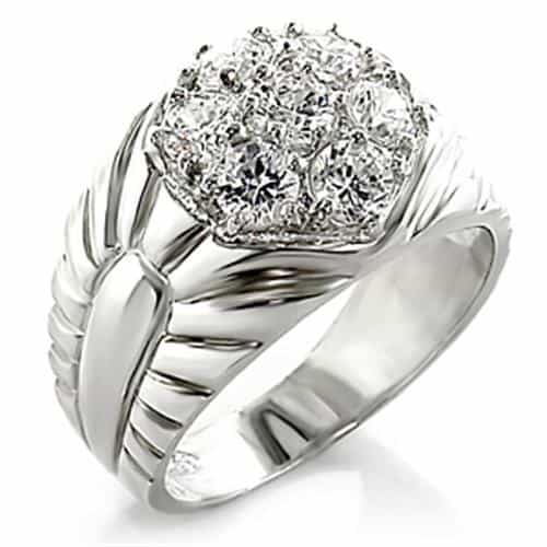 Brass CZ Round Cluster Cable Ribbed Ring | The Stainless Jewelry view 1