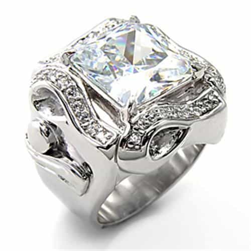Sterling Silver CZ Princess Cut Pave Leaf Bypass Cocktail Ring view 1