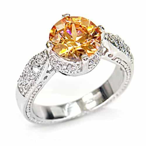 Sterling SilverChampagne CZ Round Pave Vintage Solitaire Ring view 1