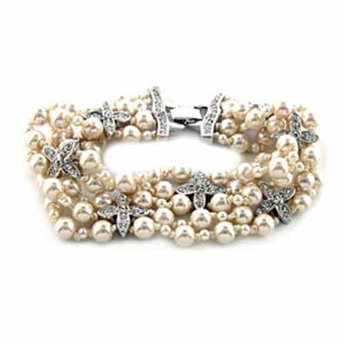 Brass Pearl CZ Flower Triple Strand Bracelet view 1