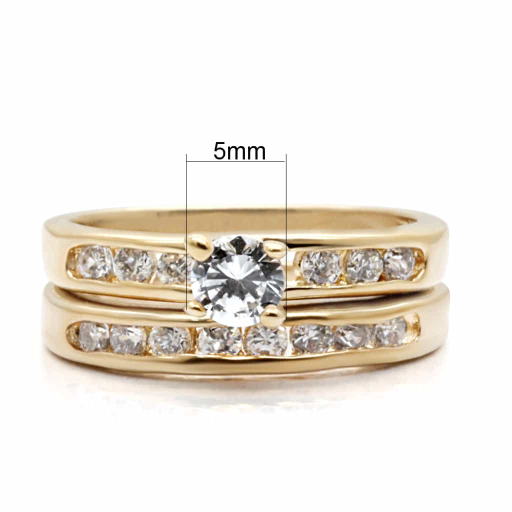 Sterling Silver Gold CZ Round Channel Bridal Set Ring view 7