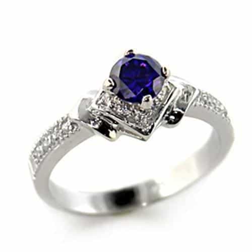 Sterling SilverBlue CZ Round Pave Cathedral Solitaire Ring view 1