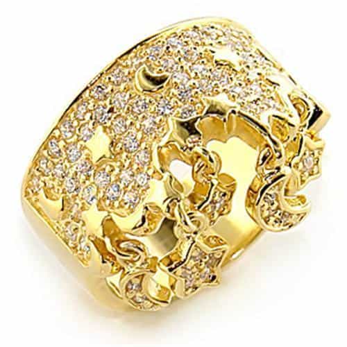 Sterling Silver Gold CZ Star Moon Celestial Open Wide Band Ring view 2