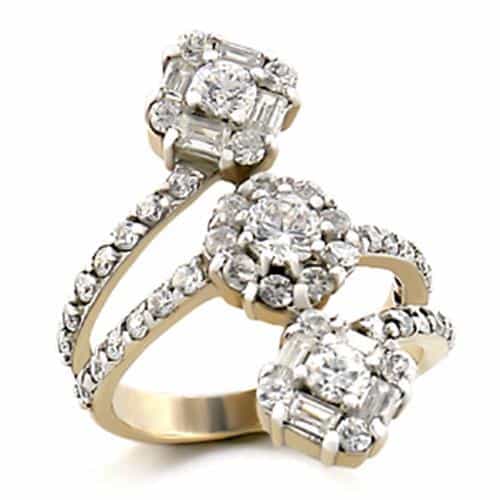 Brass Gold CZ Multi Shape Cluster Open Cocktail Ring view 1