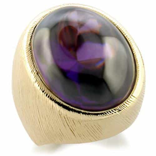 Brass Gold Purple Cabochon Brushed Dome Ring view 1