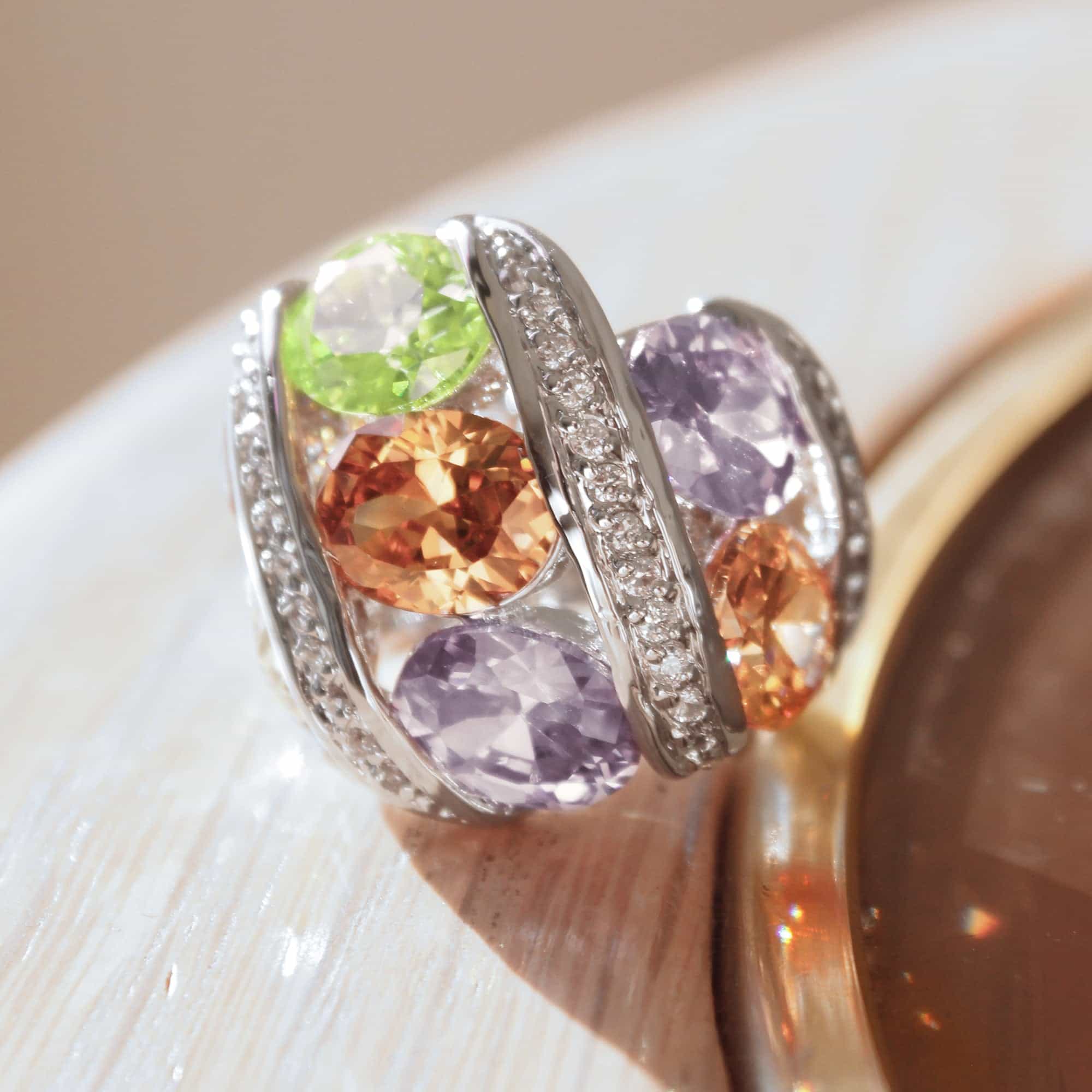 Brass Multi CZ Oval Pave Channel Cocktail Ring view 3