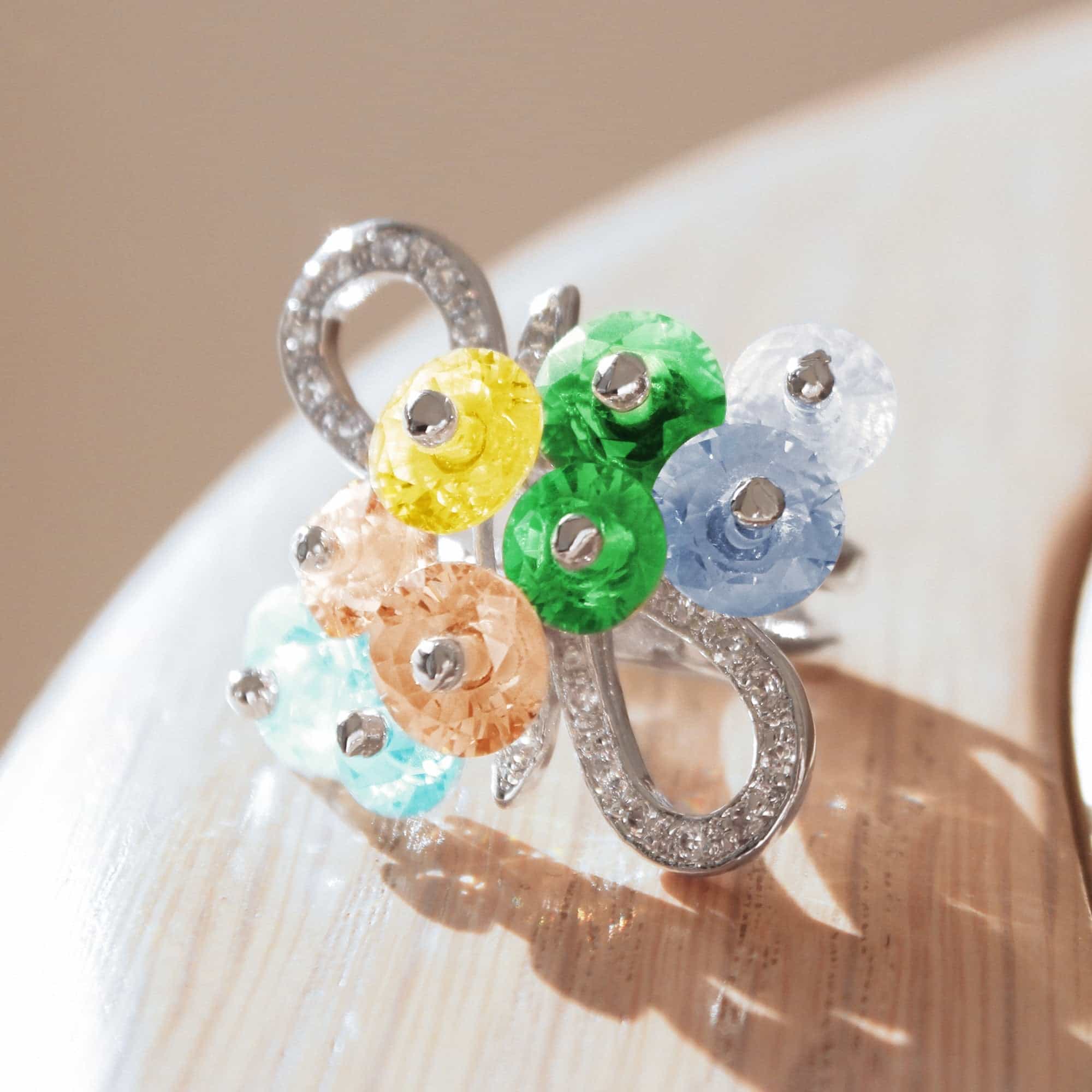 Brass Multi Glass Flower Bead Cluster Ring view 3