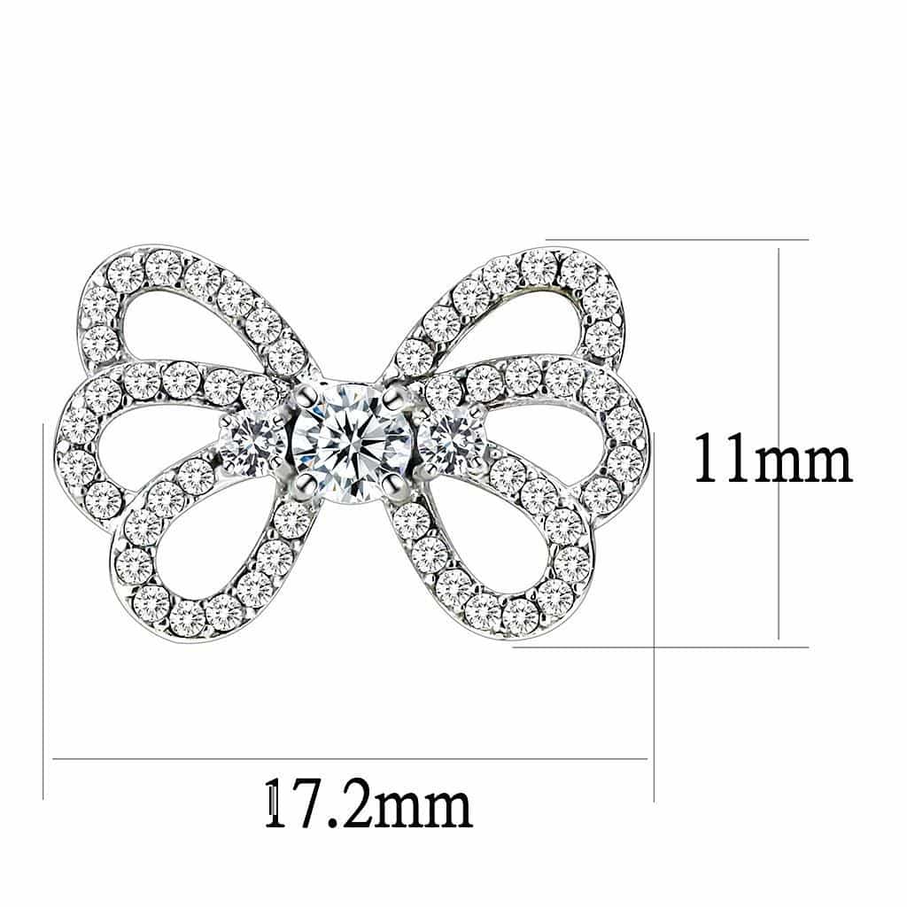 Stainless Steel CZ Pave Bow Ribbon Stud Earrings view 2