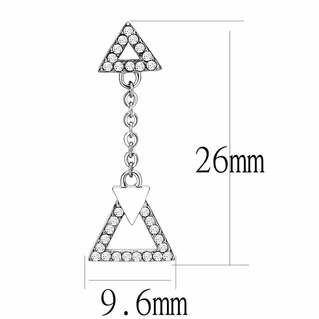 Stainless Steel CZ Pave Triangle Dangle Drop Earrings view 2