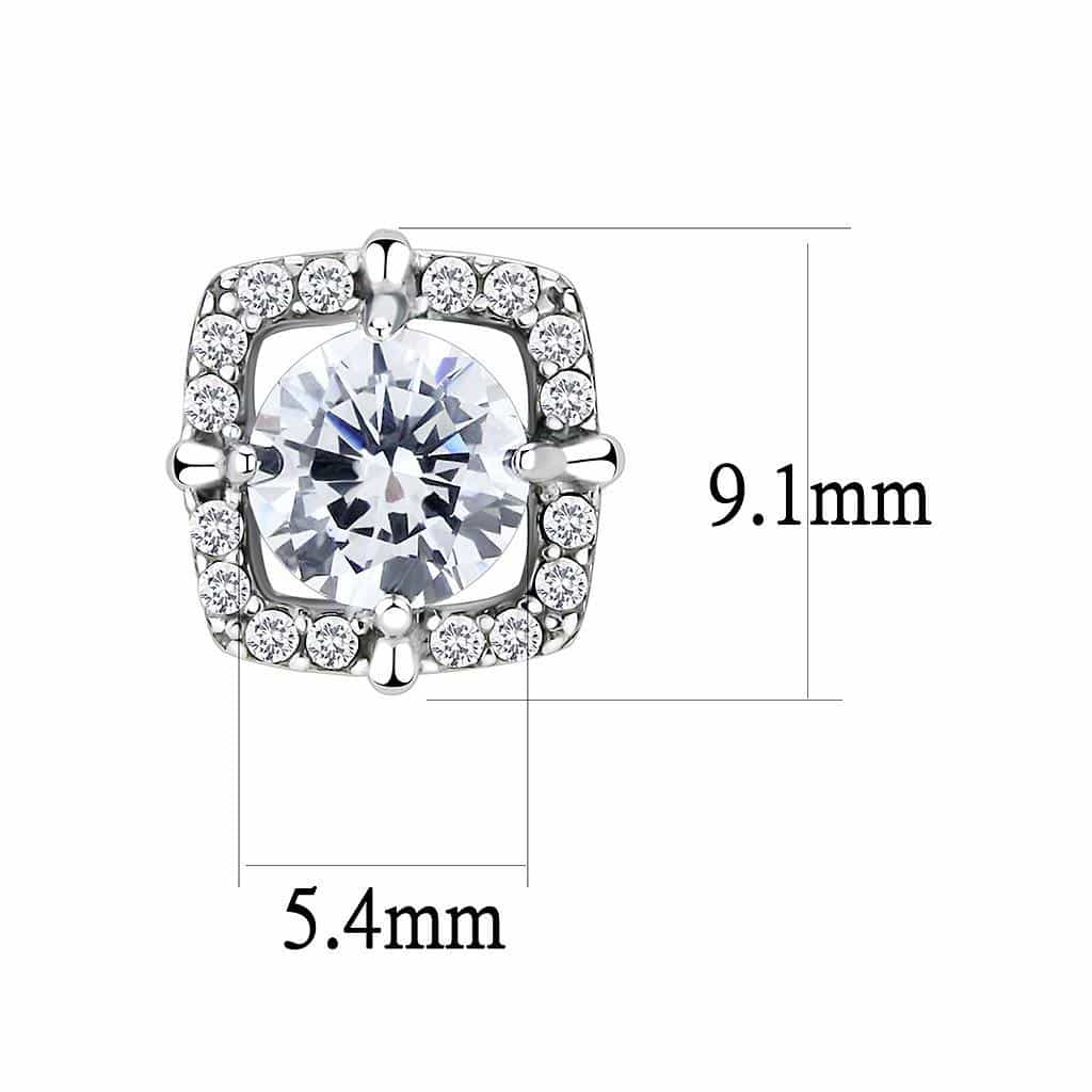 Stainless Steel CZ Square Cushion Halo Stud Ring view 2