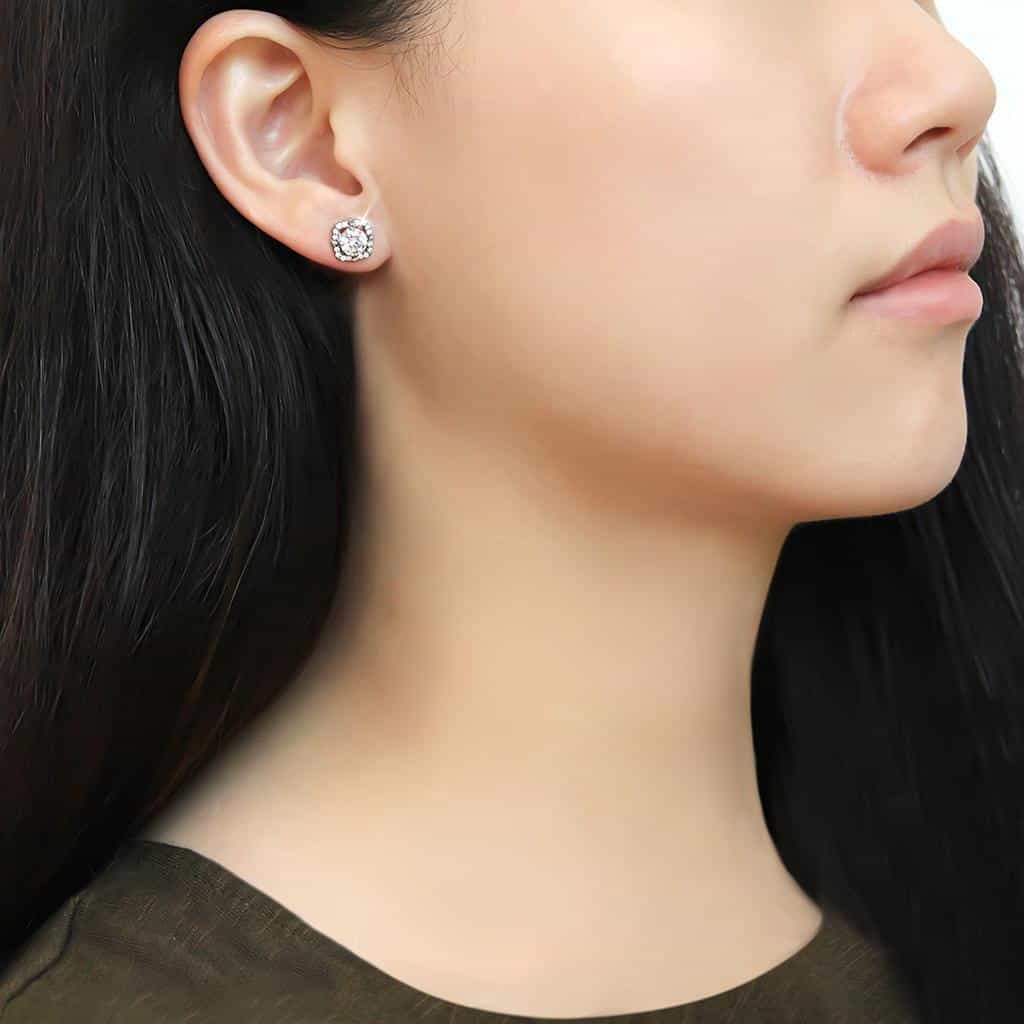 Stainless Steel CZ Square Cushion Halo Stud Ring view 3