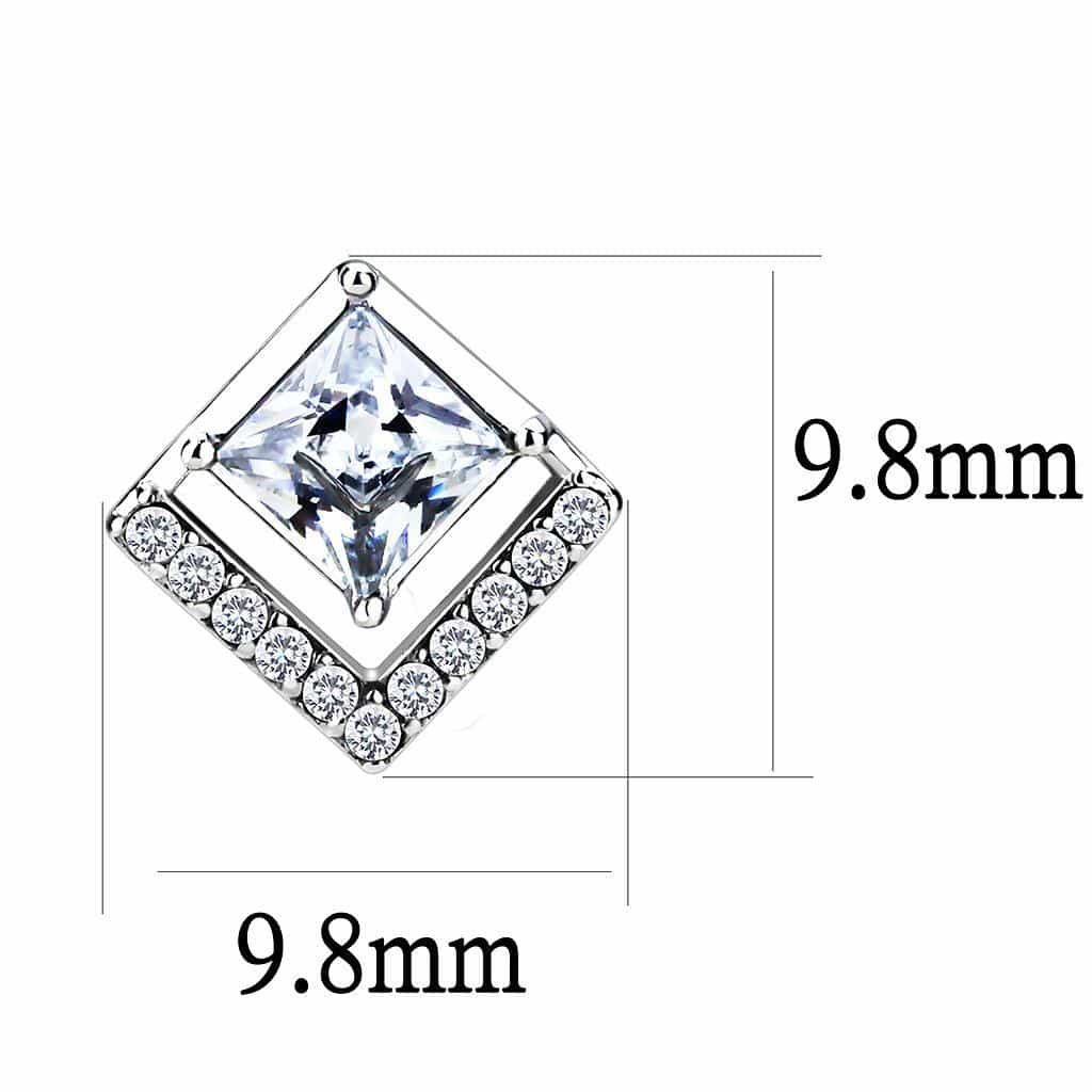 Stainless Steel CZ Princess Cut Diamond Frame Stud Earrings view 2