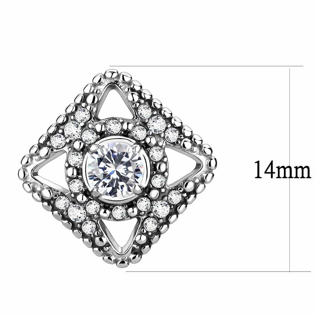 Stainless Steel CZ Round Bezel Diamond Frame Stud Earrings view 2