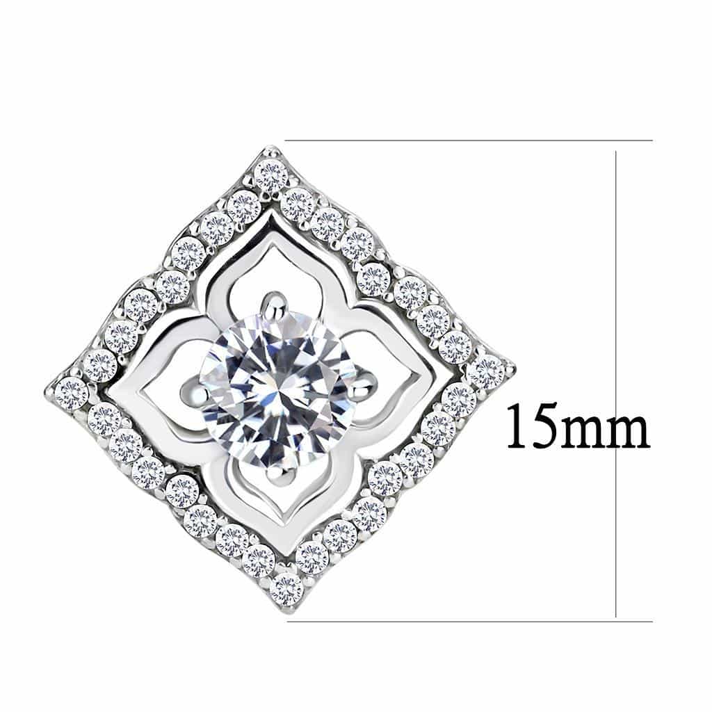 Stainless Steel CZ Diamond Frame Floral Stud Earrings view 2