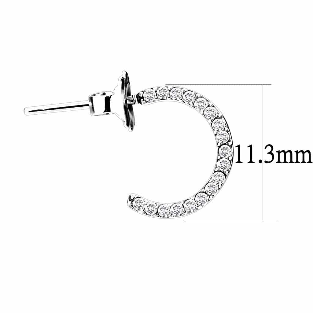 Stainless Steel CZ Pave C Hoop Stud Earrings view 2