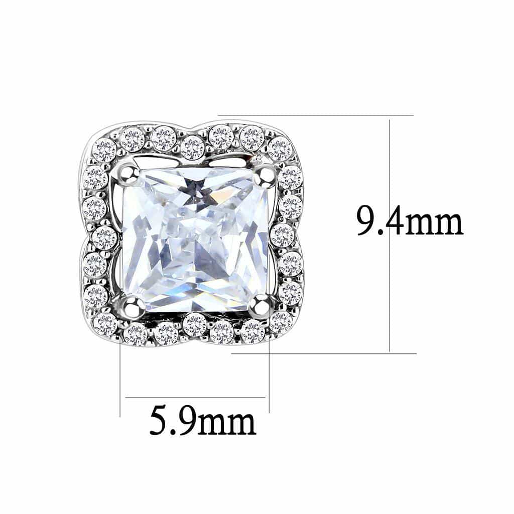 Stainless Steel CZ Princess Cut Square Halo Stud Earrings view 2