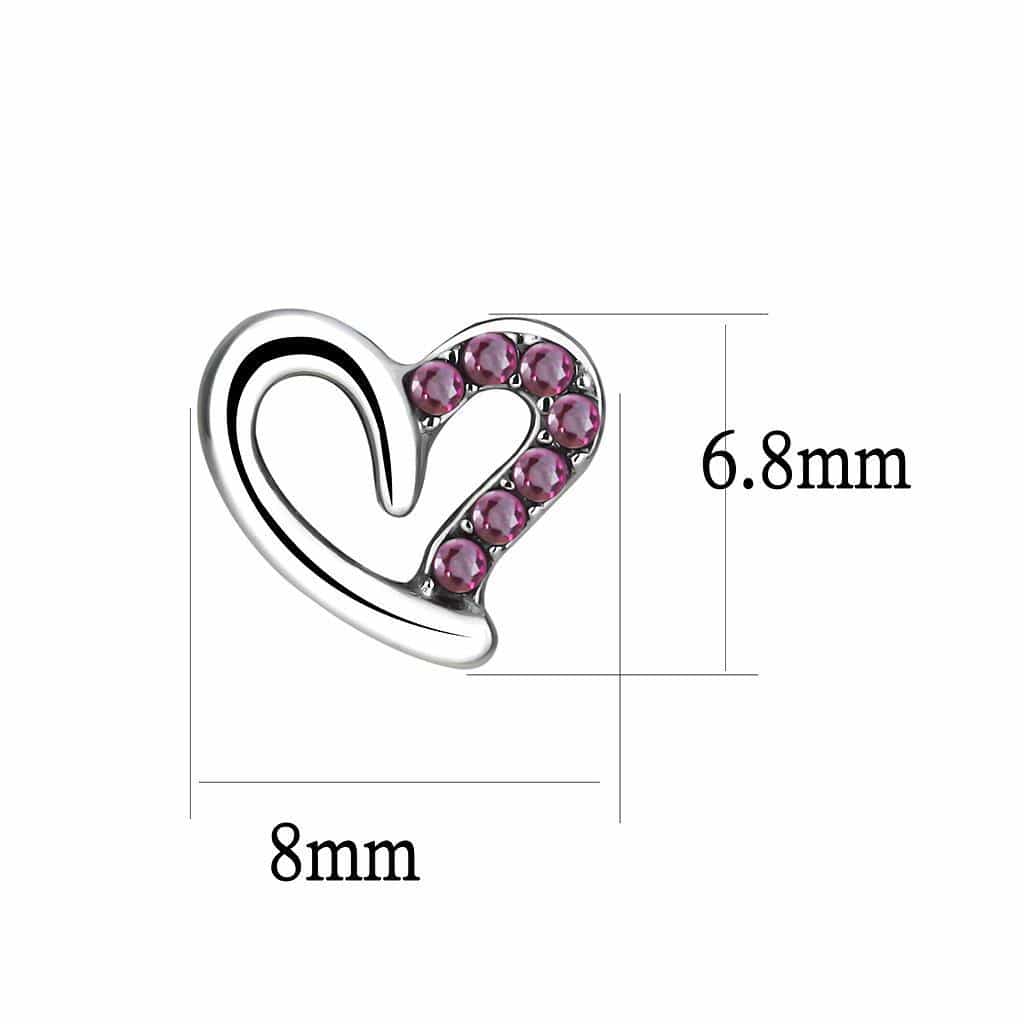 Stainless Steel Pink CZ Open Heart Stud Earrings view 2