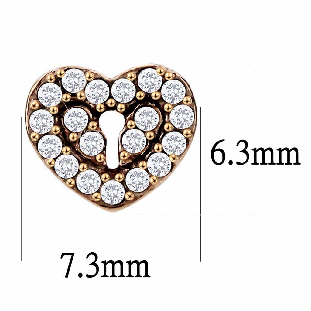 Stainless Steel Rose Gold CZ Pave Heart Stud Earrings view 2