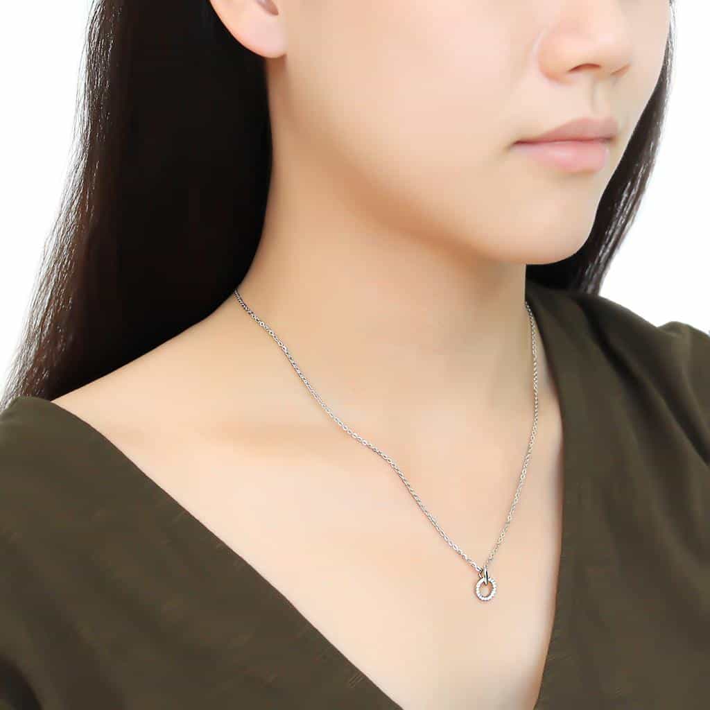 Stainless Steel CZ Pave Open Circle Bar Pendant Chain Pendant view 3