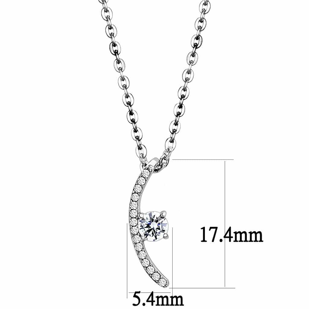 Stainless Steel CZ Round Accent Wave Pendant Chain Pendant view 2