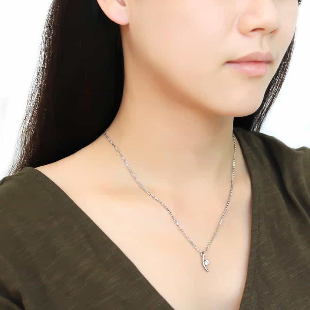 Stainless Steel CZ Round Accent Wave Pendant Chain Pendant view 3
