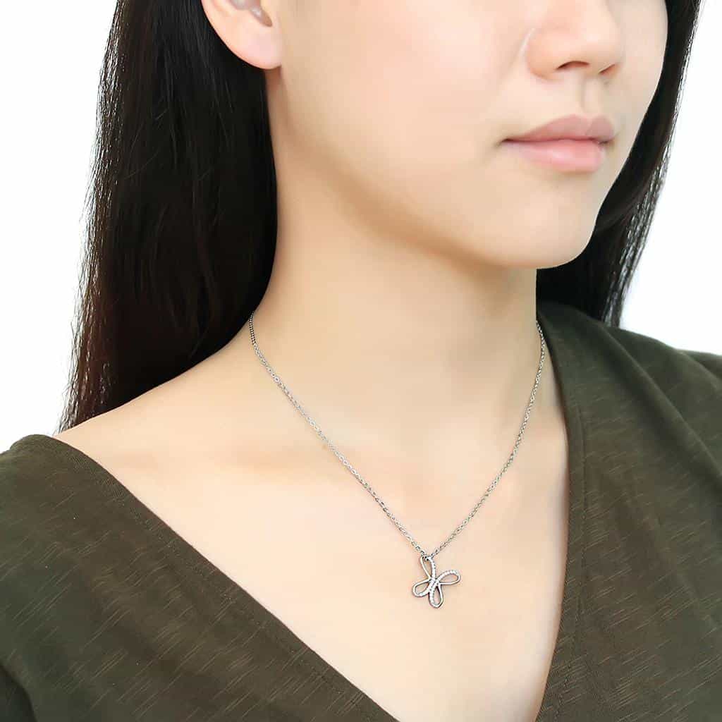 Stainless Steel CZ Pave Infinity Cross Pendant Chain Pendant view 3