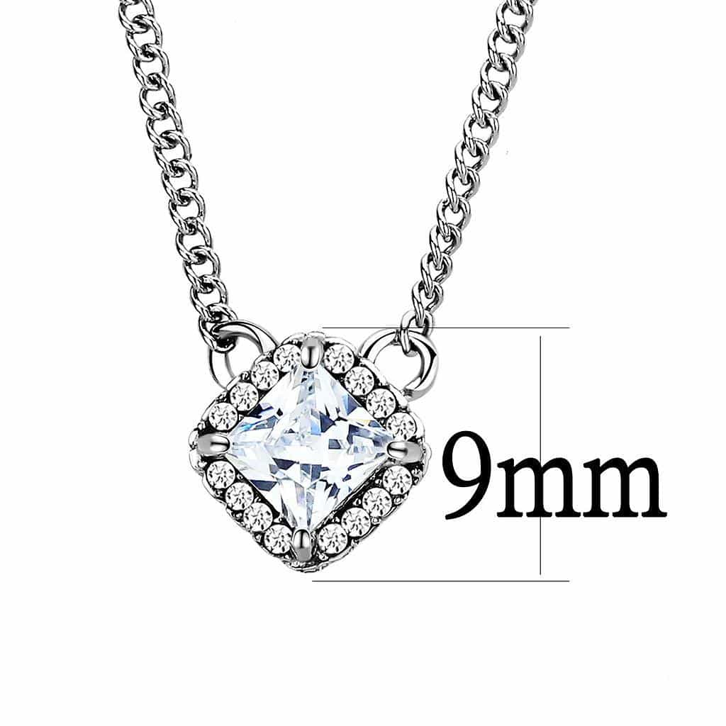 Stainless Steel CZ Round Halo Pendant Curb Chain Pendant view 2
