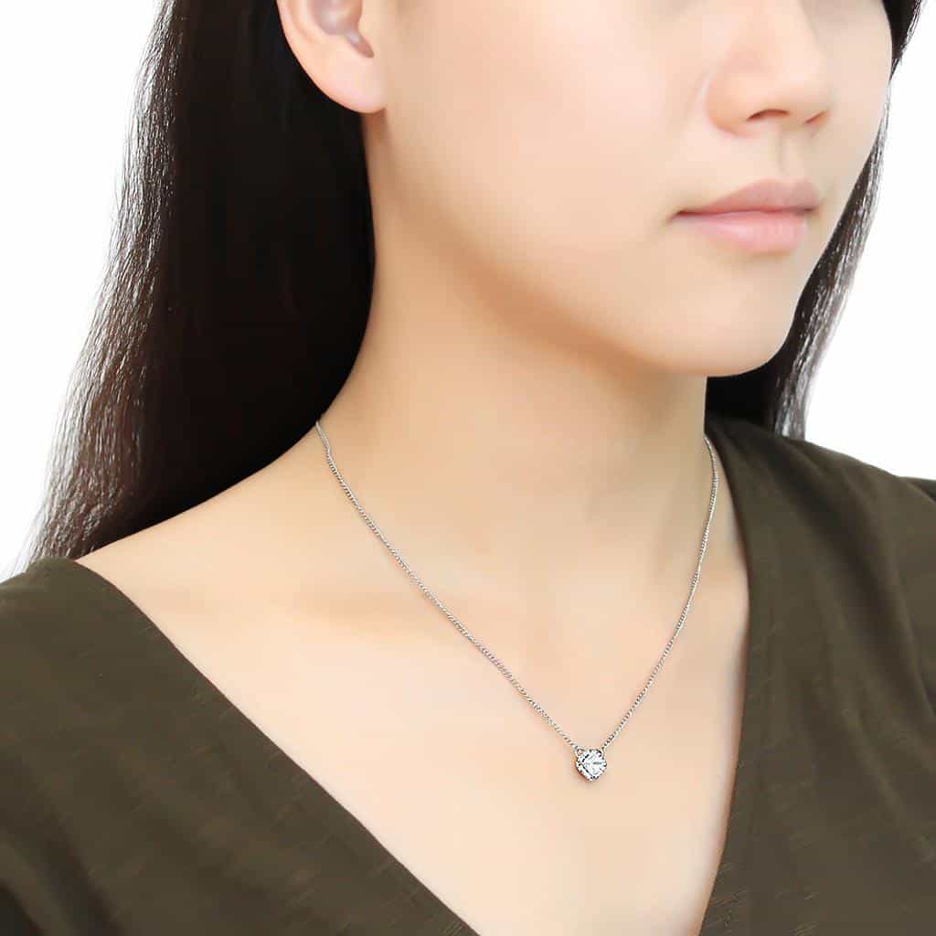 Stainless Steel CZ Round Halo Pendant Curb Chain Pendant view 3