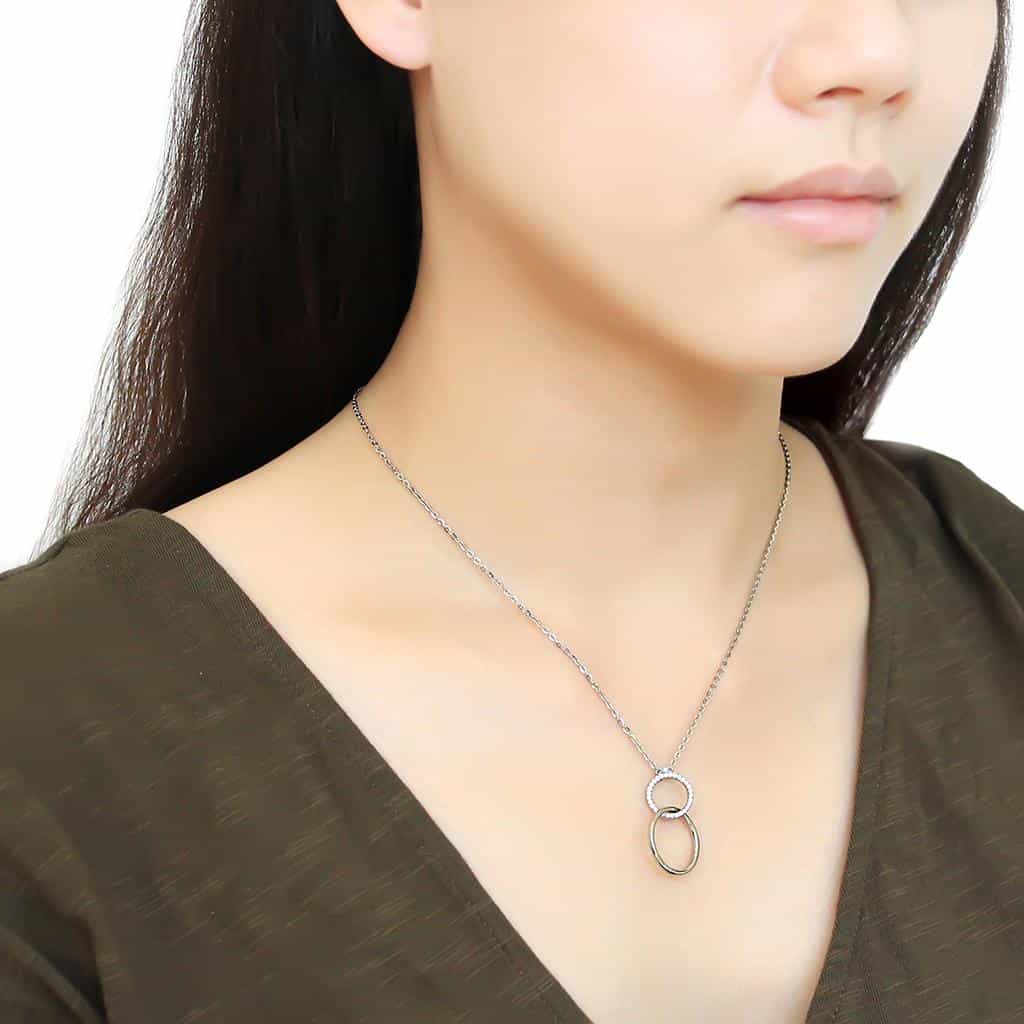 Stainless Steel CZ Pave Double Circle Pendant Chain Pendant view 3