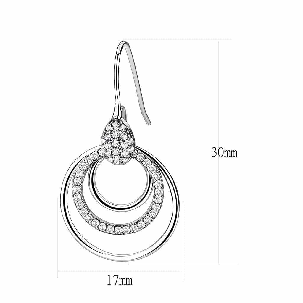 Stainless Steel CZ Pave Double Circle Drop Earrings view 2