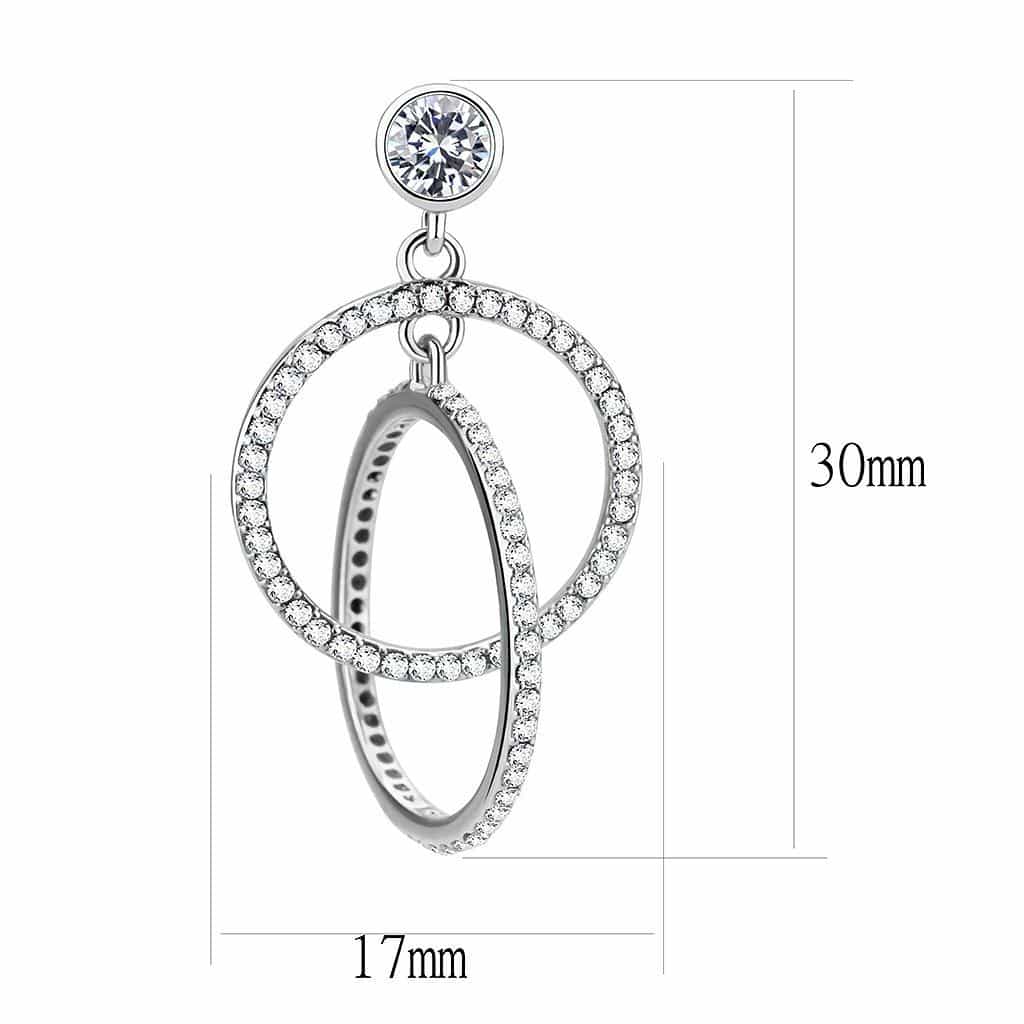 Stainless Steel CZ Pave Double Oval Drop Earrings view 2