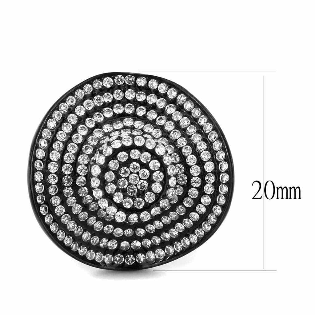 Stainless Steel Black IP CZ Pave Spiral Disc Cocktail Ring view 2
