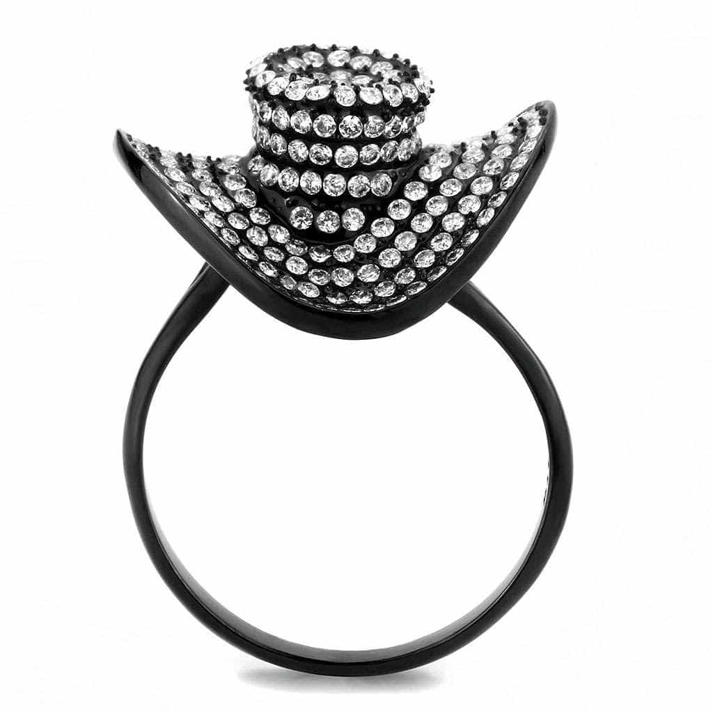 Stainless Steel Black IP CZ Pave Spiral Disc Cocktail Ring view 8