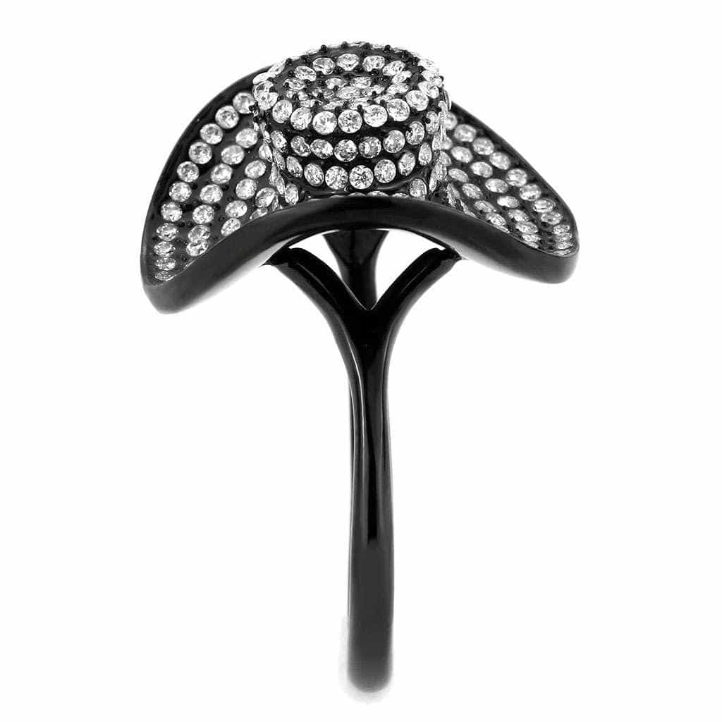 Stainless Steel Black IP CZ Pave Spiral Disc Cocktail Ring view 9