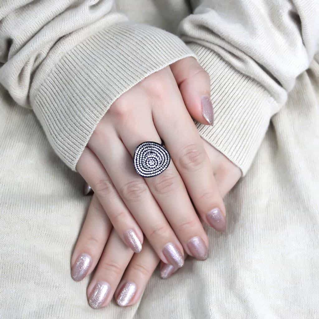 Stainless Steel Black IP CZ Pave Spiral Disc Cocktail Ring view 10