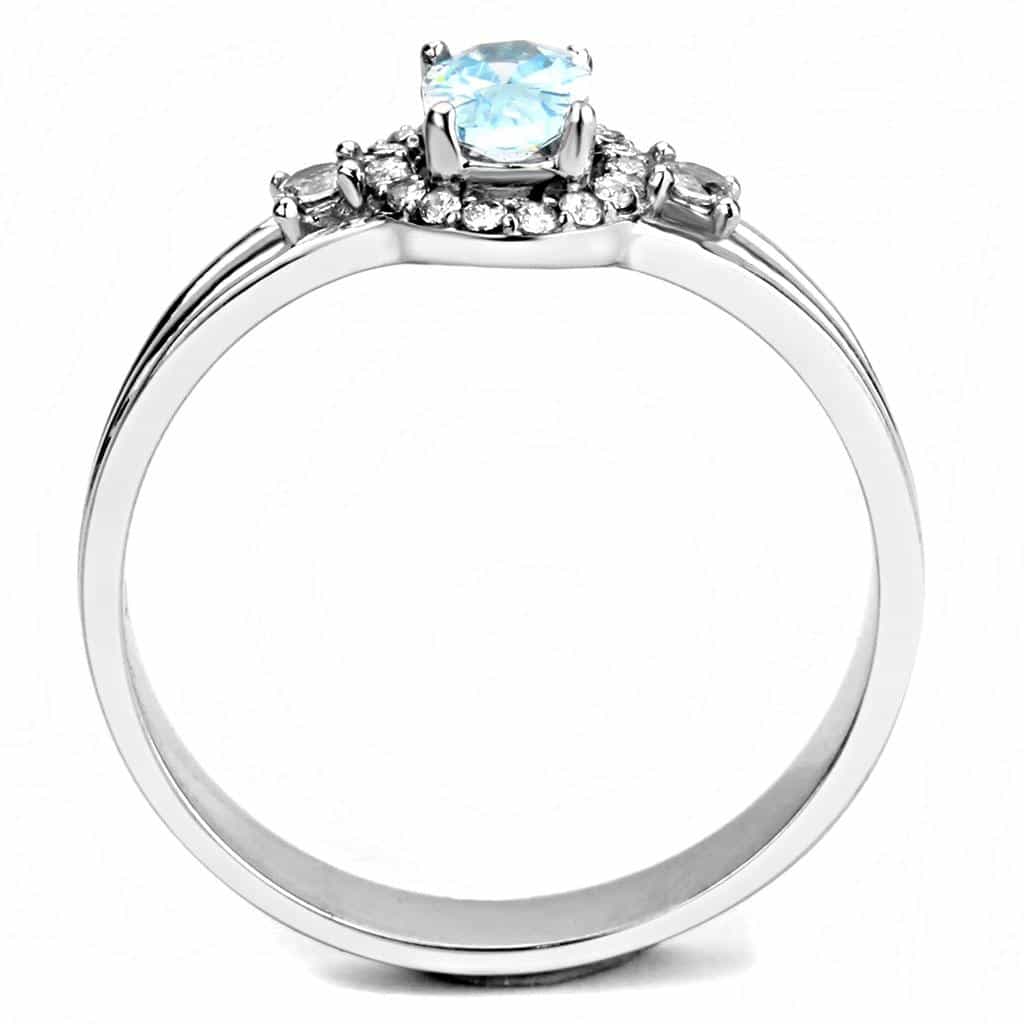Stainless Steel Blue Topaz Oval Pave Halo Double Band Ring view 8