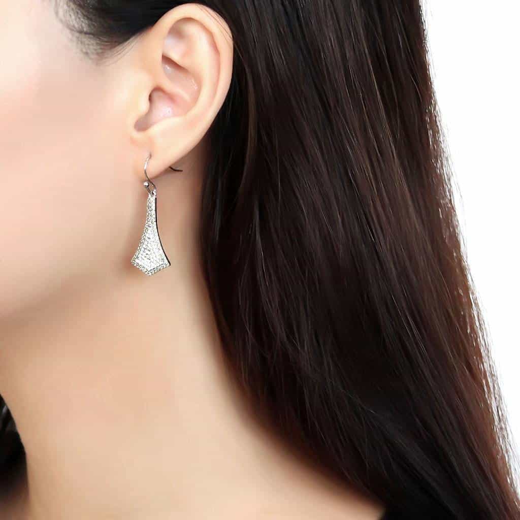 Stainless Steel CZ Pave Eiffel Tower Drop Earrings view 3