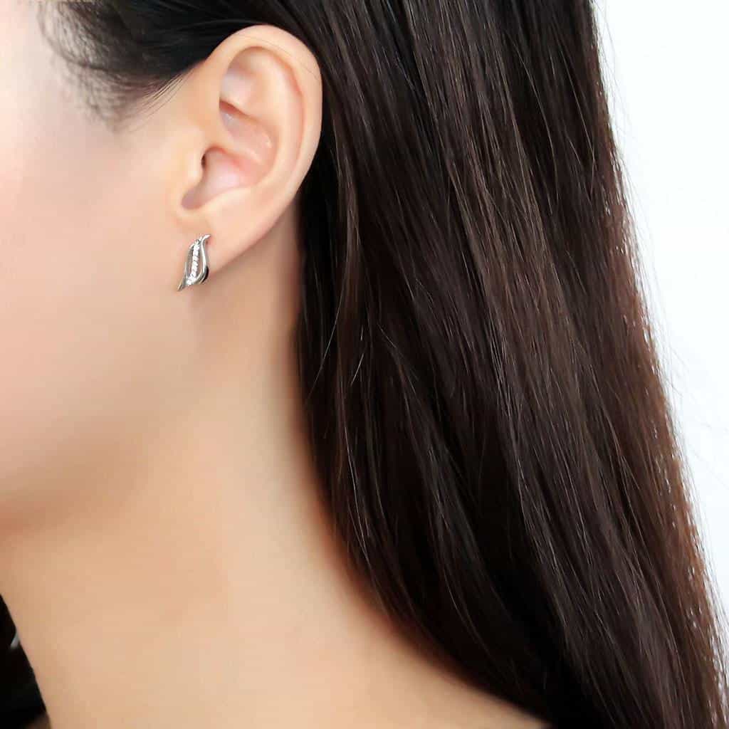 Stainless Steel CZ Pave Wave Flame Climber Studs Earrings view 3